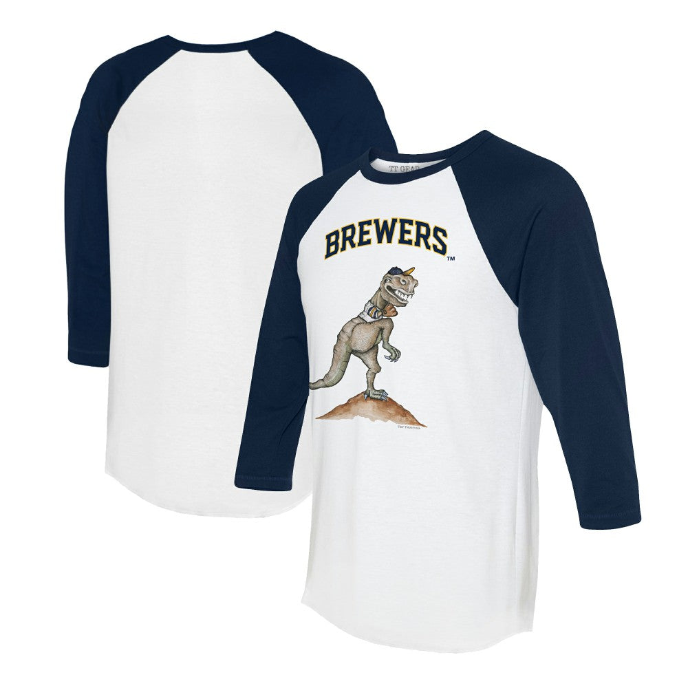 Milwaukee Brewers Tiny Turnip Unisex TT Rex 3/4-Sleeve Raglan T-Shirt - White/Navy