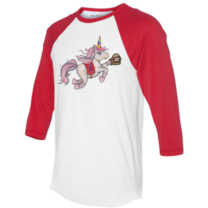Los Angeles Angels Tiny Turnip Unisex Unicorn 3/4-Sleeve Raglan T-Shirt - White/Red