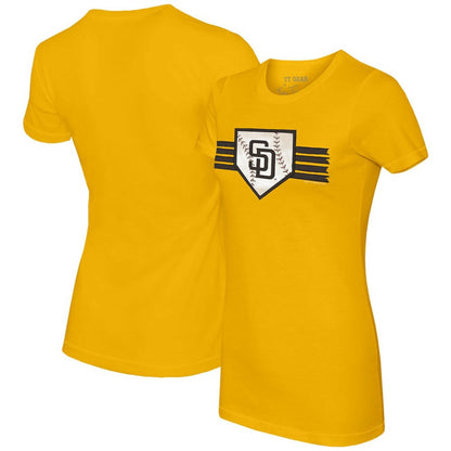 San Diego Padres Tiny Turnip Women's Base Stripe T-Shirt - Gold