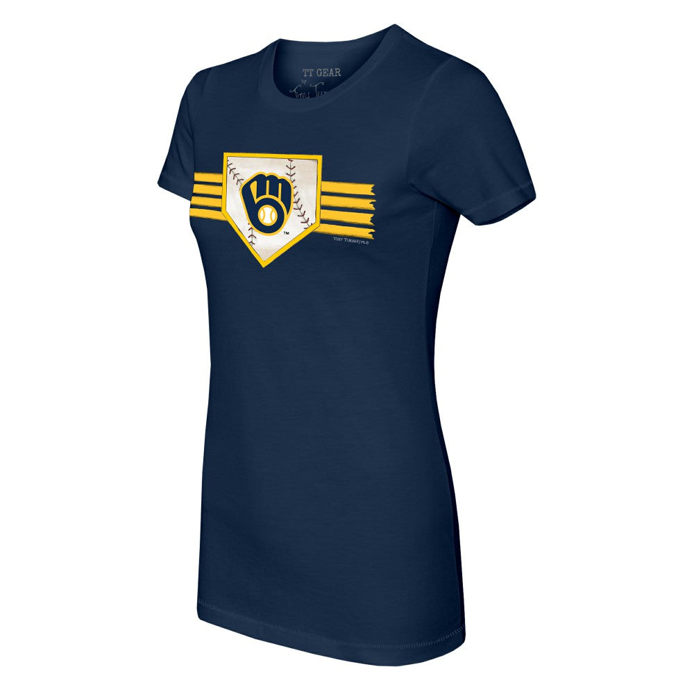 Milwaukee Brewers Tiny Turnip Women's Base Stripe T-Shirt - Navy