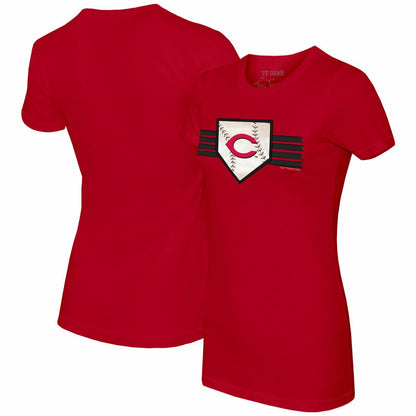 Cincinnati Reds Tiny Turnip Women's Base Stripe T-Shirt - Red