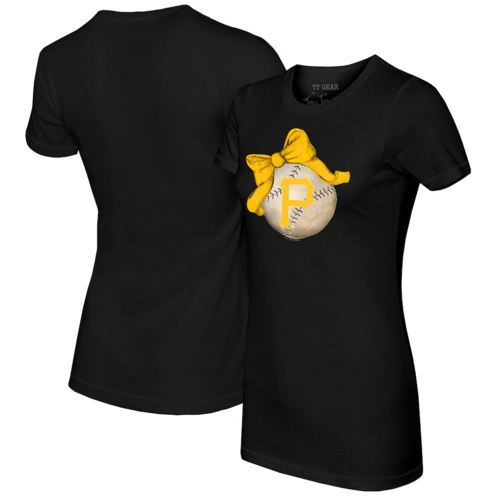 Pittsburgh Pirates Tiny Turnip Women's Baseball Bow T-Shirt - Black