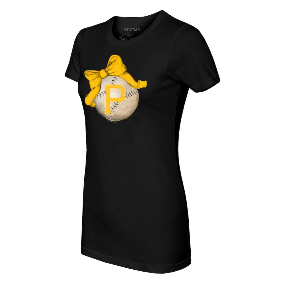 Pittsburgh Pirates Tiny Turnip Women's Baseball Bow T-Shirt - Black