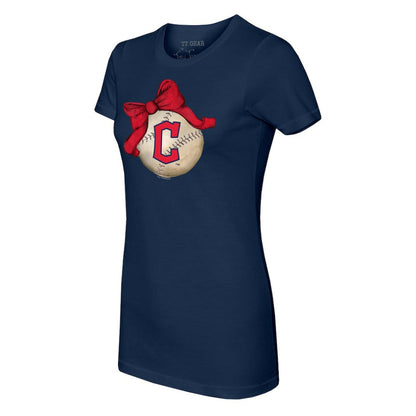 Cleveland Guardians Tiny Turnip Women's Baseball Bow T-Shirt - Navy