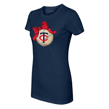 Minnesota Twins Tiny Turnip Women's Baseball Bow T-Shirt - Navy