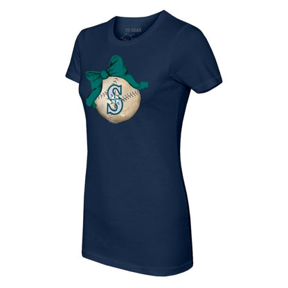 Seattle Mariners Tiny Turnip Women's Baseball Bow T-Shirt - Navy