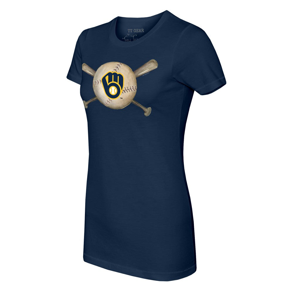 Milwaukee Brewers Tiny Turnip Women's Baseball Cross Bats T-Shirt - Navy