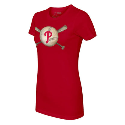 Philadelphia Phillies Tiny Turnip Women's Baseball Cross Bats T-Shirt - Red