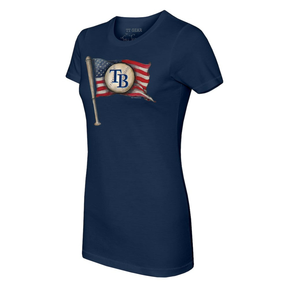 Tampa Bay Rays Tiny Turnip Women's Baseball Flag T-Shirt - Navy