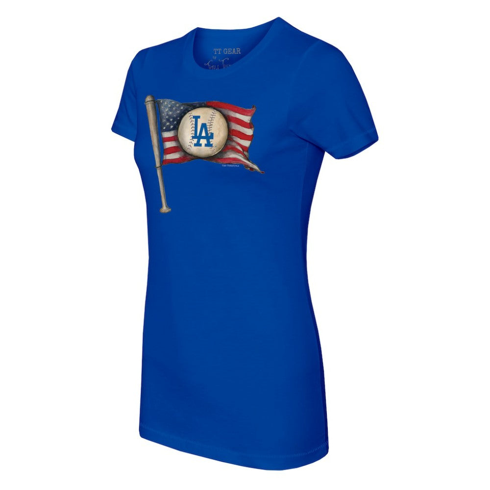 Los Angeles Dodgers Tiny Turnip Women's Baseball Flag T-Shirt - Royal