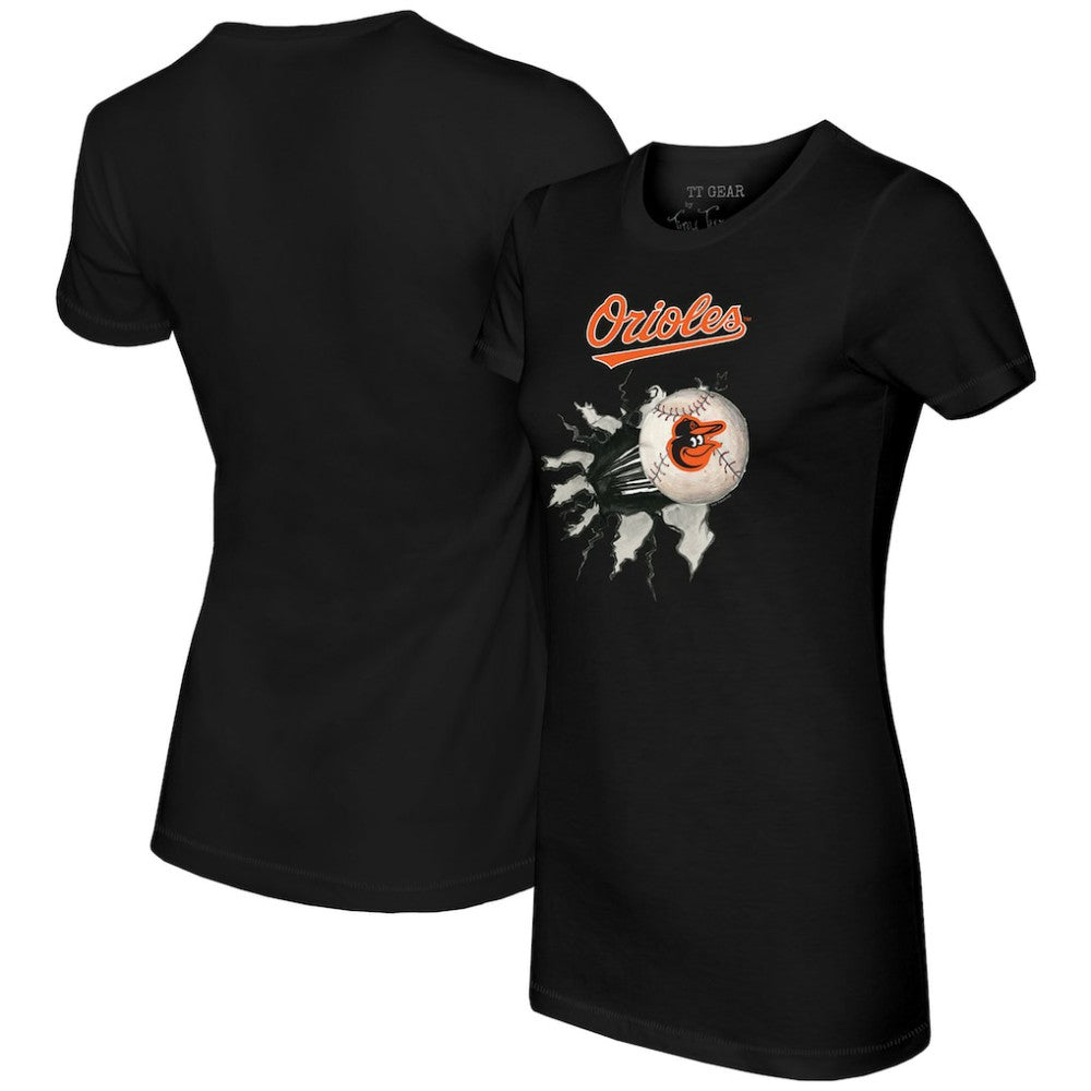 Baltimore Orioles Tiny Turnip Women's Baseball Tear T-Shirt - Black