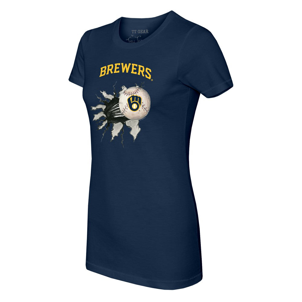 Milwaukee Brewers Tiny Turnip Women's Baseball Tear T-Shirt - Navy