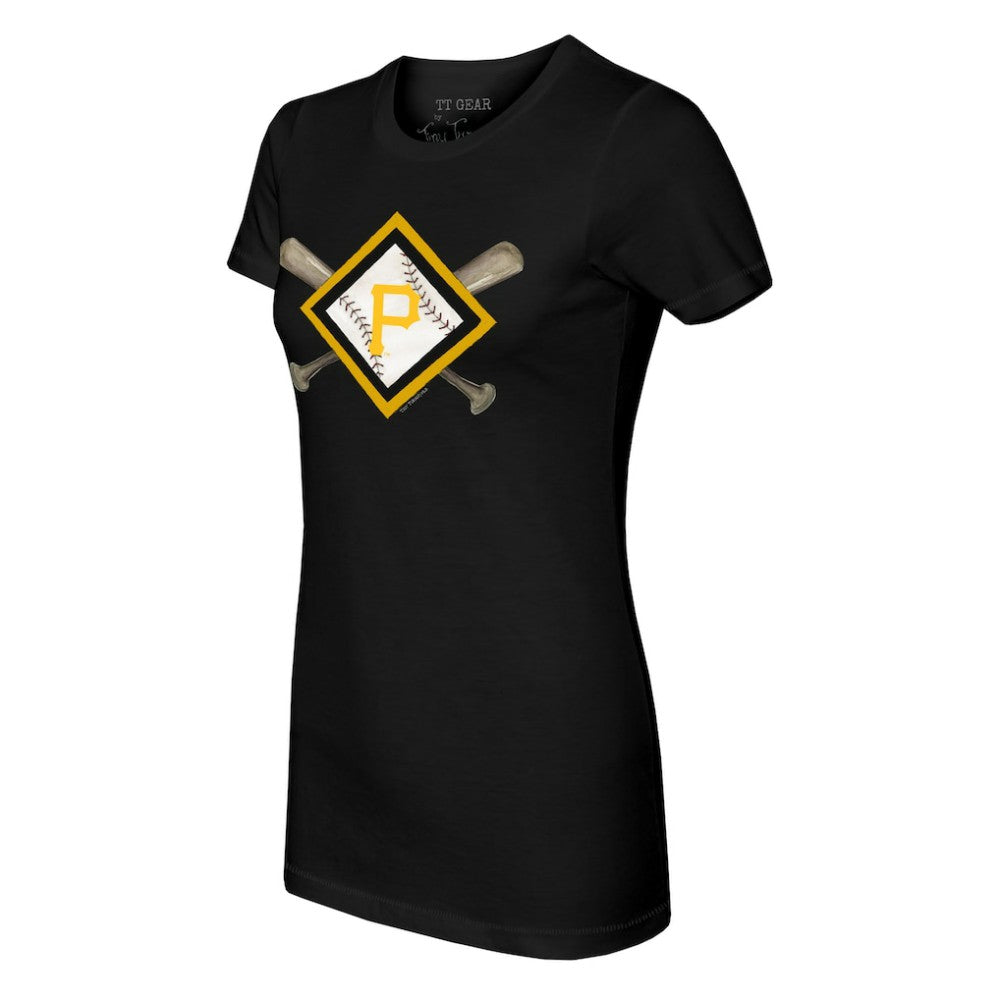 Pittsburgh Pirates Tiny Turnip Women's Diamond Cross Bats T-Shirt - Black