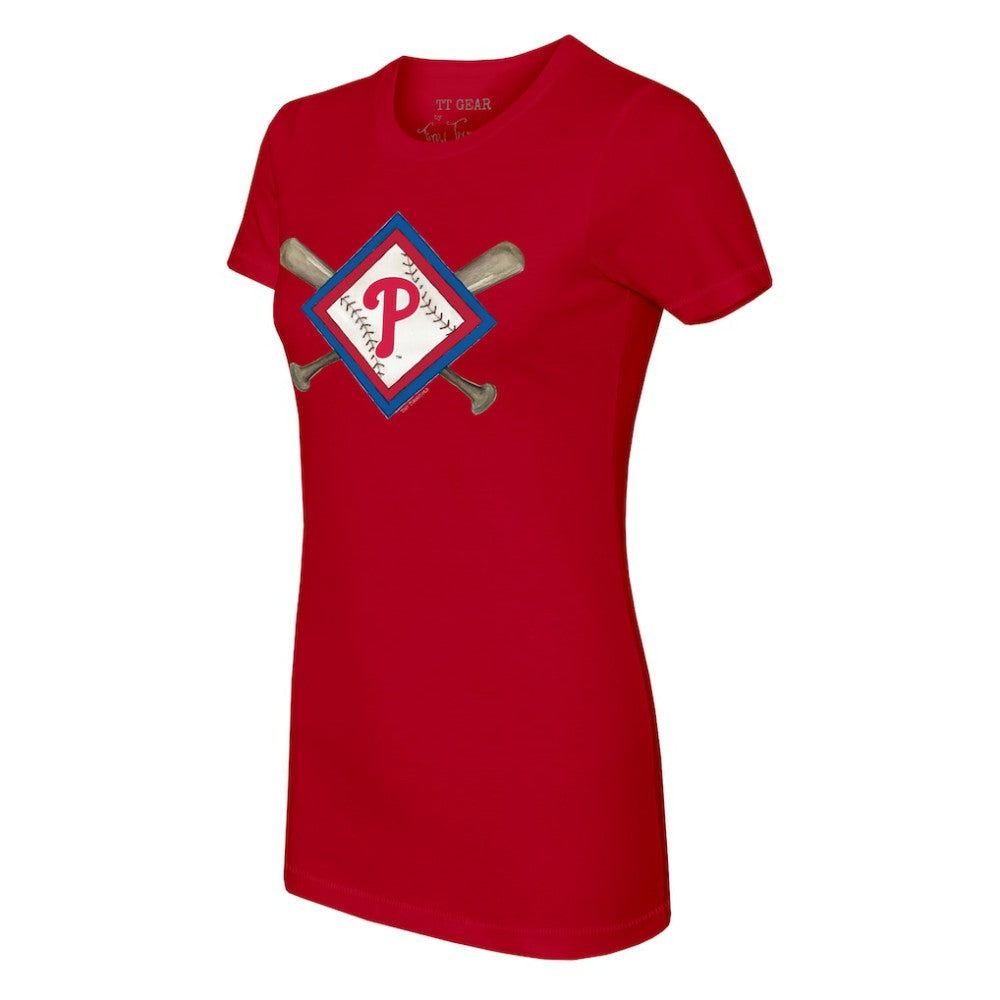Philadelphia Phillies Tiny Turnip Women's Diamond Cross Bats T-Shirt - Red