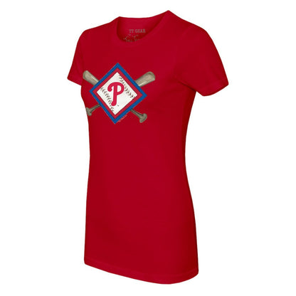 Philadelphia Phillies Tiny Turnip Women's Diamond Cross Bats T-Shirt - Red