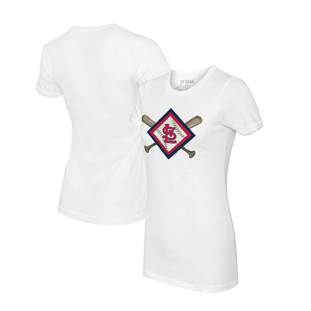 St. Louis Cardinals Tiny Turnip Women's Diamond Cross Bats T-Shirt - White