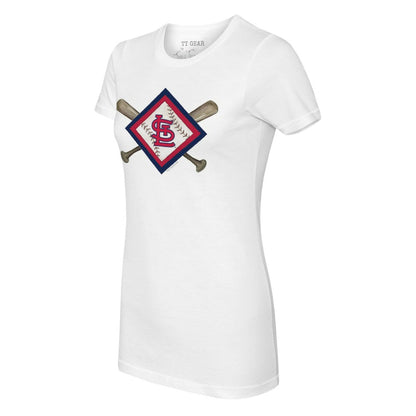 St. Louis Cardinals Tiny Turnip Women's Diamond Cross Bats T-Shirt - White