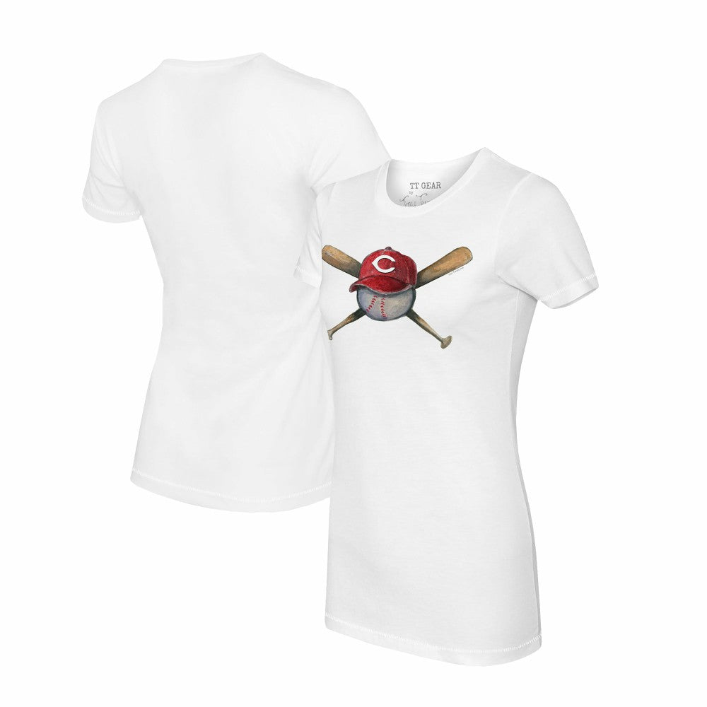 Cincinnati Reds Tiny Turnip Women's Hat Crossbats T-Shirt - White
