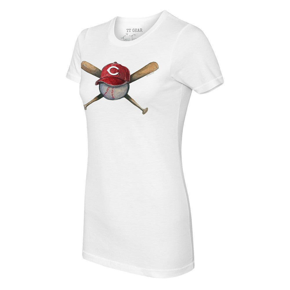 Cincinnati Reds Tiny Turnip Women's Hat Crossbats T-Shirt - White
