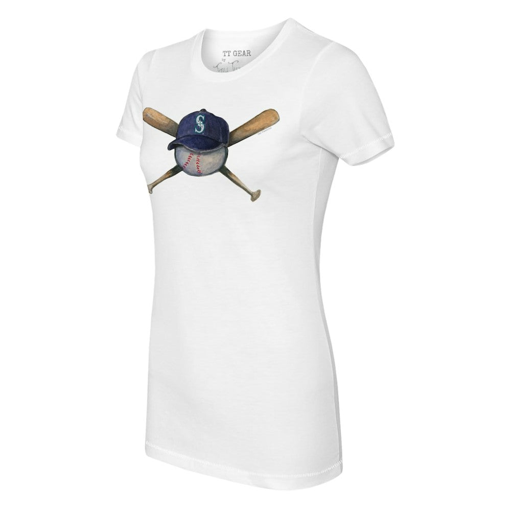 Seattle Mariners Tiny Turnip Women's Hat Crossbats T-Shirt - White