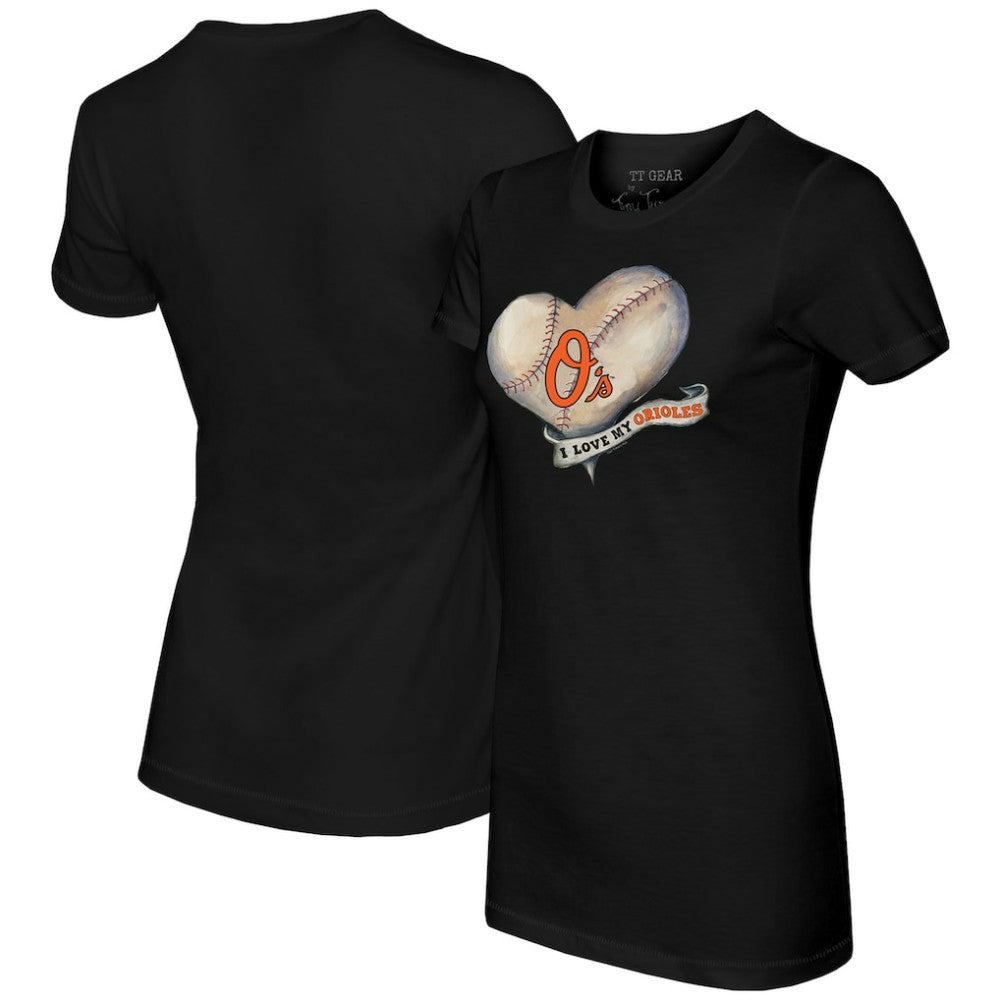 Baltimore Orioles Tiny Turnip Women's Heart Banner T-Shirt - Black