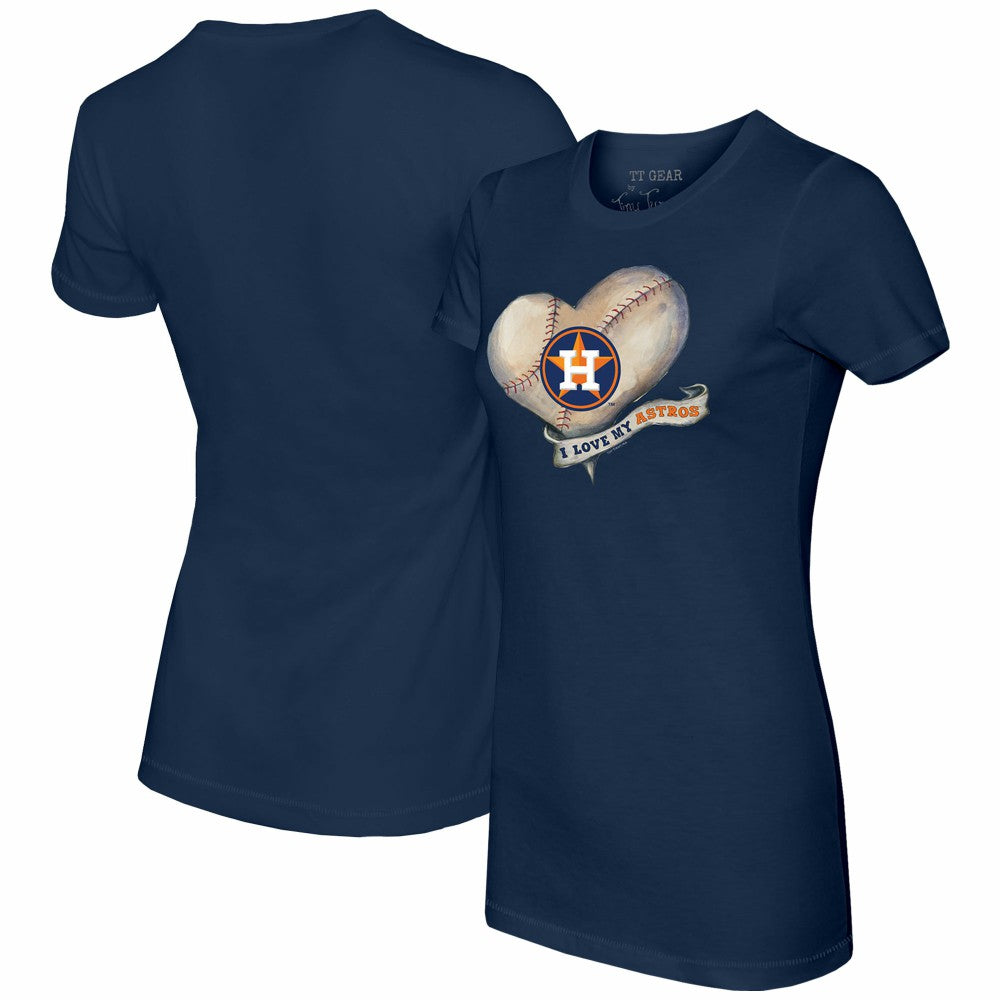 Houston Astros Tiny Turnip Women's Heart Banner T-Shirt - Navy