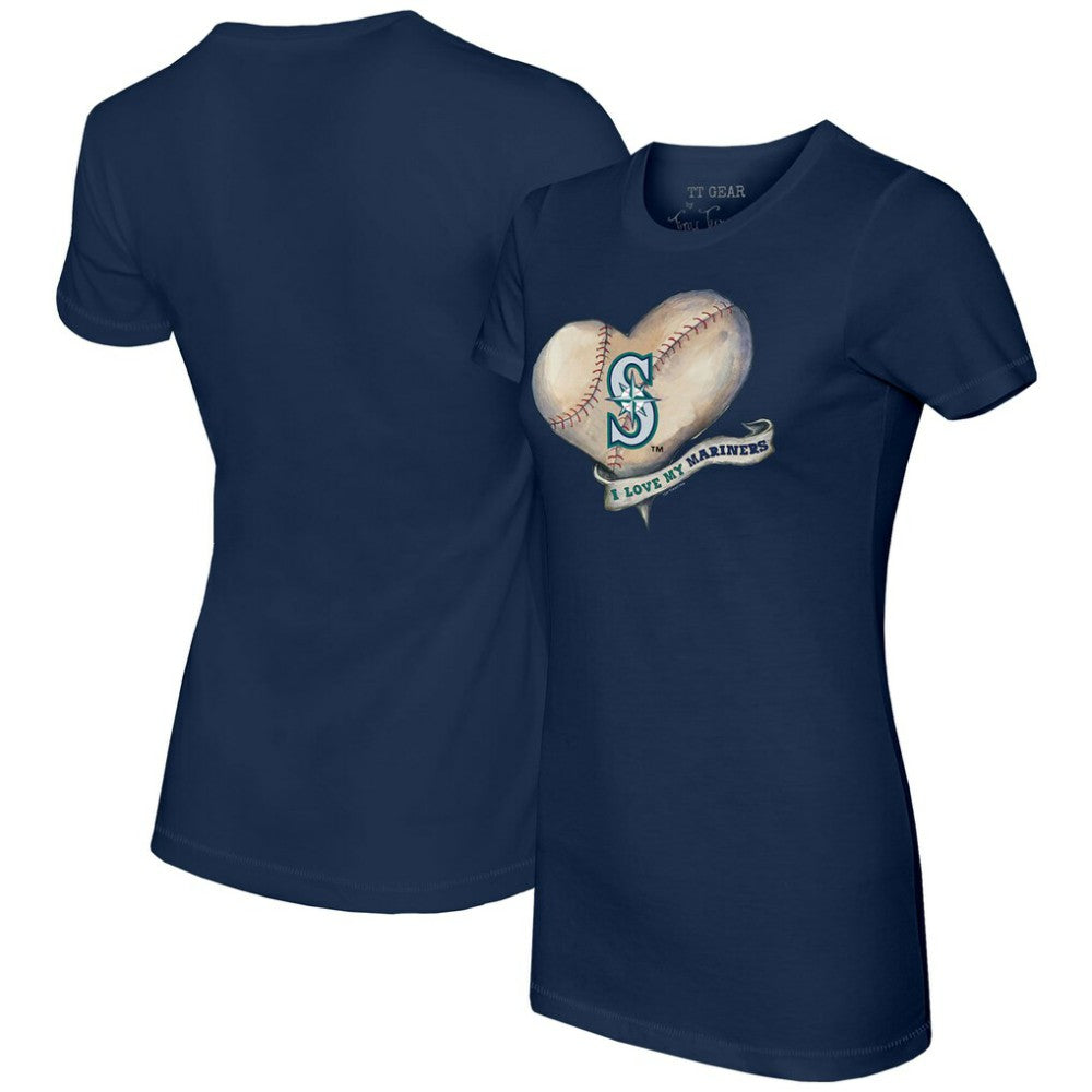 Seattle Mariners Tiny Turnip Women's Heart Banner T-Shirt - Navy