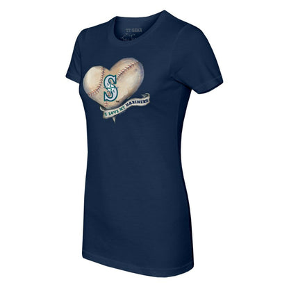 Seattle Mariners Tiny Turnip Women's Heart Banner T-Shirt - Navy