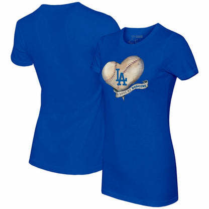Los Angeles Dodgers Tiny Turnip Women's Heart Banner T-Shirt - Royal