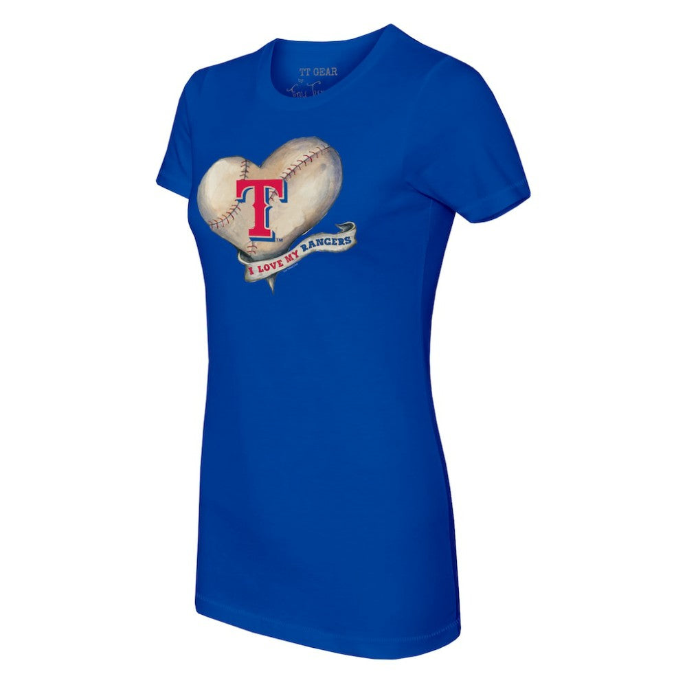 Texas Rangers Tiny Turnip Women's Heart Banner T-Shirt - Royal