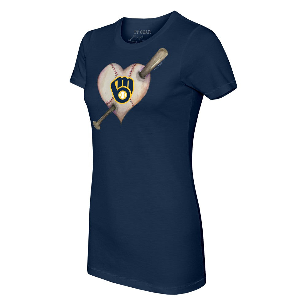 Milwaukee Brewers Tiny Turnip Women's Heart Bat T-Shirt - Navy