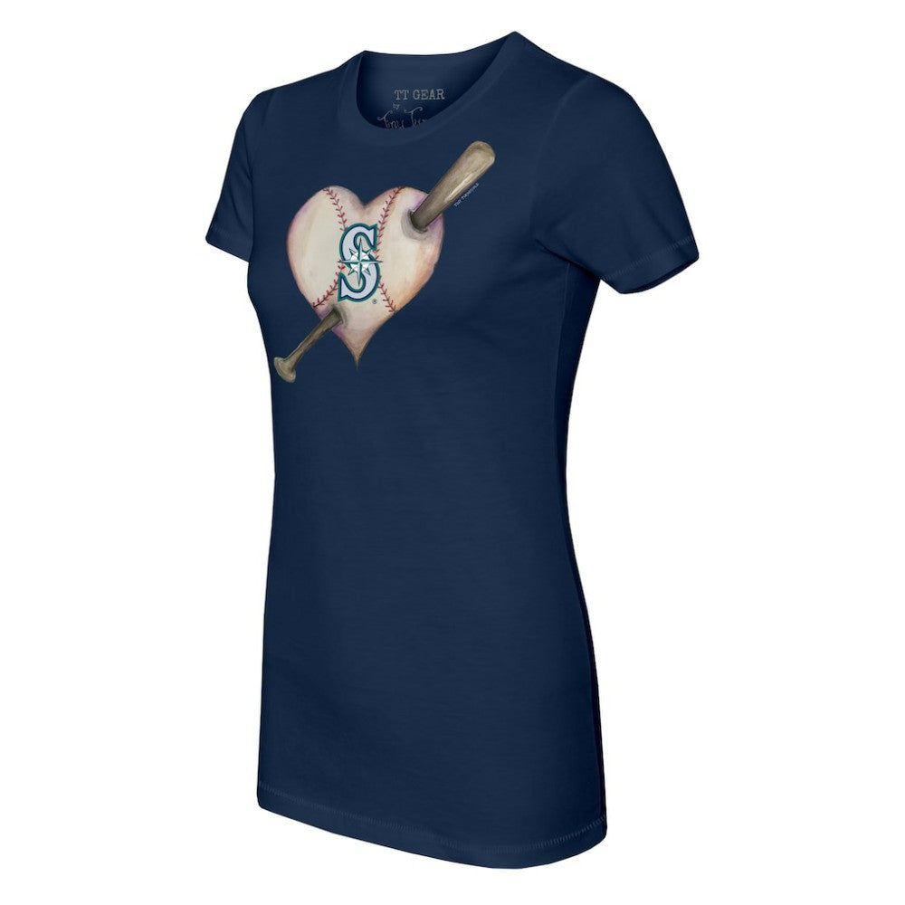 Seattle Mariners Tiny Turnip Women's Heart Bat T-Shirt - Navy