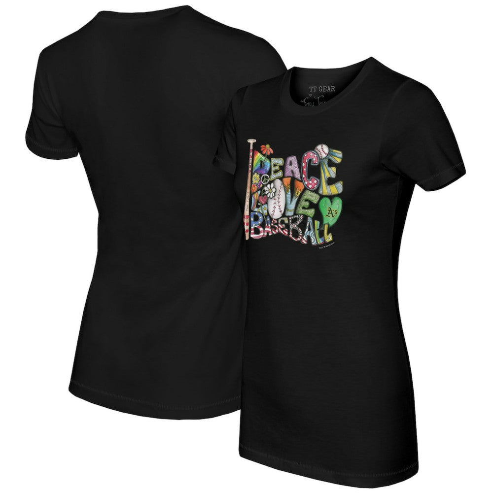 Athletics Tiny Turnip Women's Peace Love Baseball Fitted T-Shirt - Black