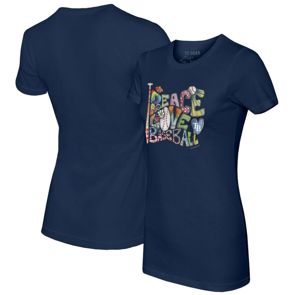 Tampa Bay Rays Tiny Turnip Women's Peace Love Baseball Fitted T-Shirt - Navy