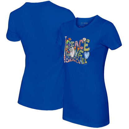 Kansas City Royals Tiny Turnip Women's Peace Love Baseball Fitted T-Shirt - Royal