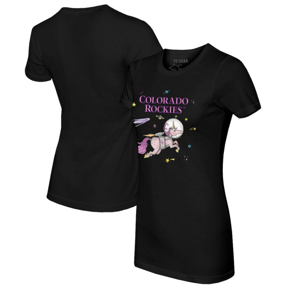 Colorado Rockies Tiny Turnip Women's Space Unicorn T-Shirt - Black