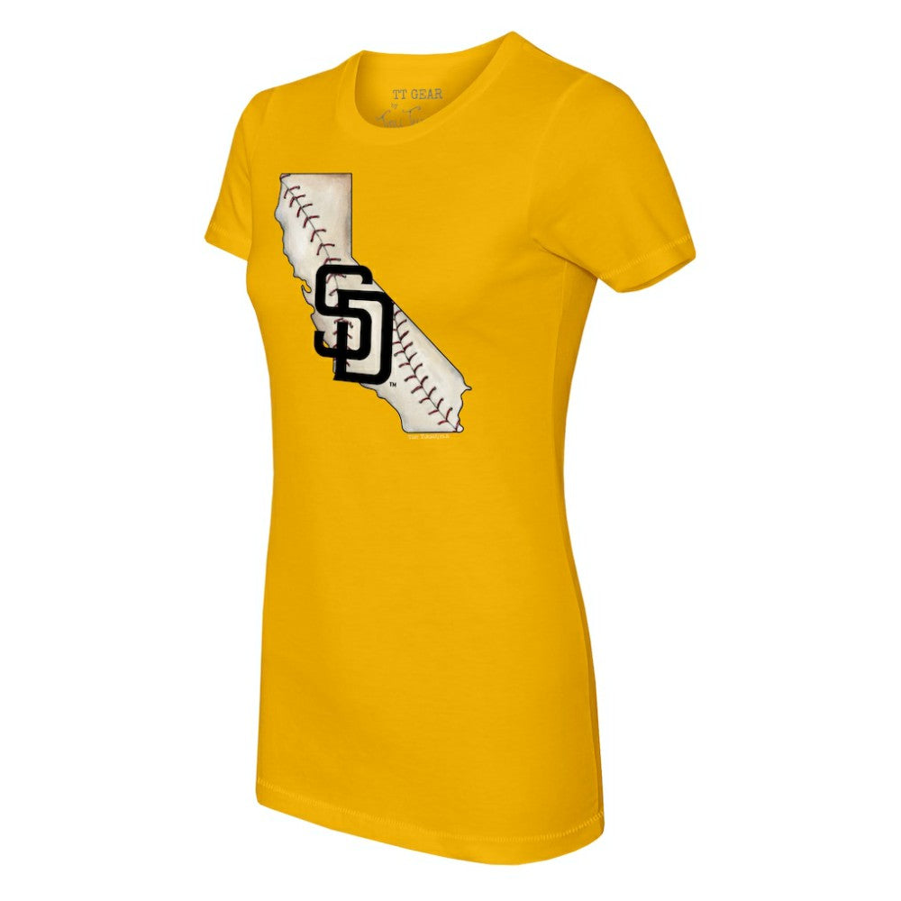San Diego Padres Tiny Turnip Women's State Outline T-Shirt - Gold