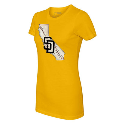 San Diego Padres Tiny Turnip Women's State Outline T-Shirt - Gold