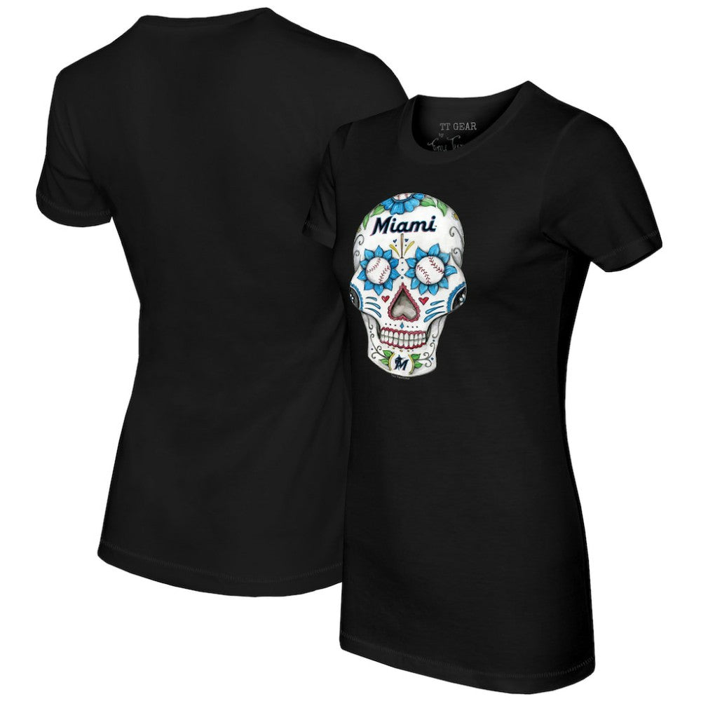 Miami Marlins Tiny Turnip Women's Sugar Skull T-Shirt - Black