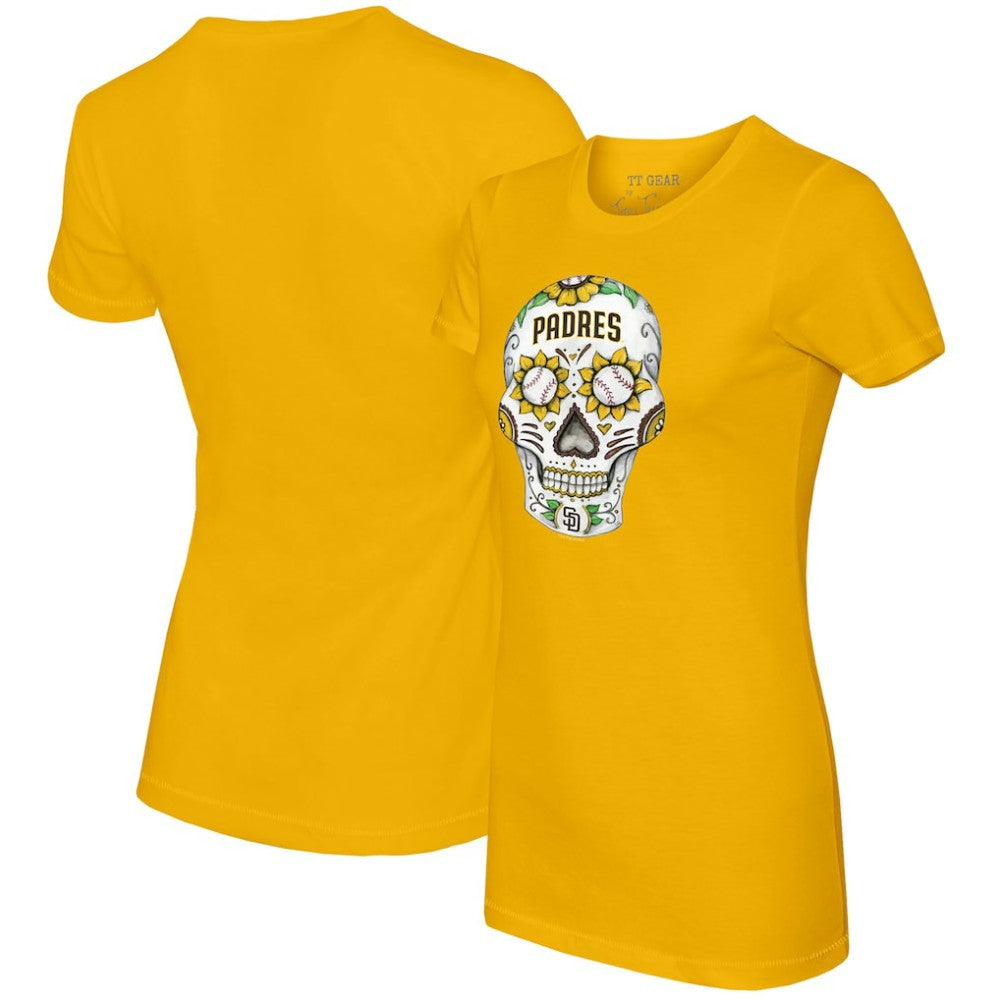 San Diego Padres Tiny Turnip Women's Sugar Skull T-Shirt - Gold
