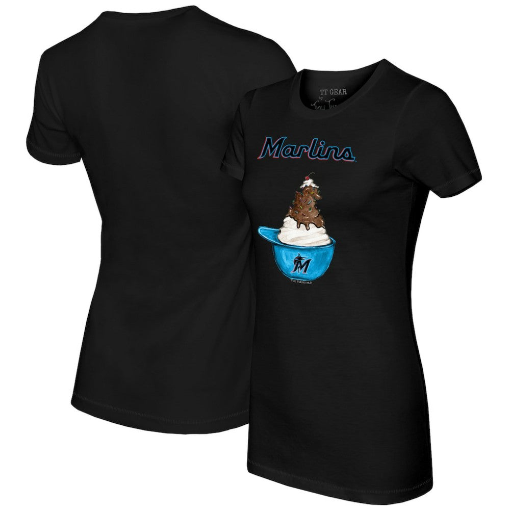 Miami Marlins Tiny Turnip Women's Sundae Helmet T-Shirt - Black