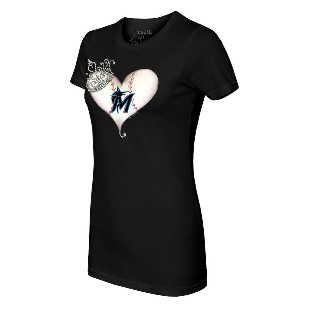 Miami Marlins Tiny Turnip Women's Tiara Heart T-Shirt - Black