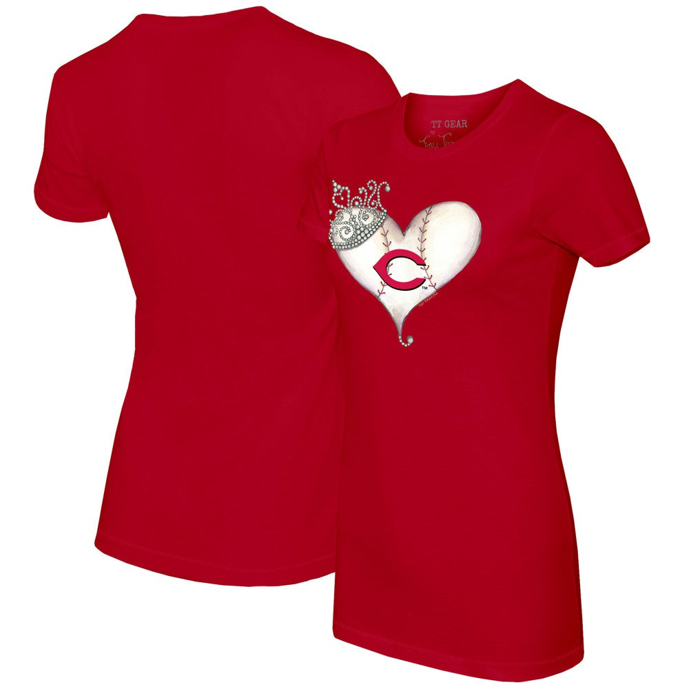Cincinnati Reds Tiny Turnip Women's Tiara Heart T-Shirt - Red
