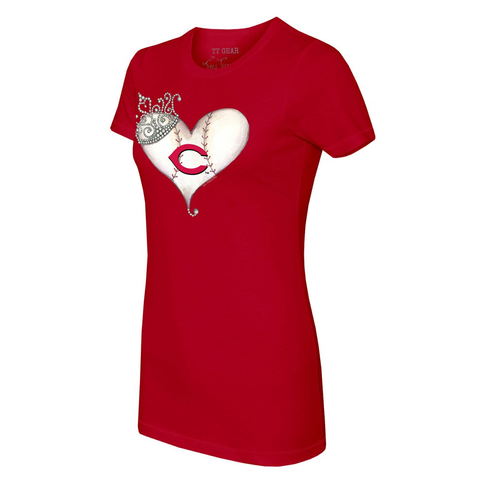 Cincinnati Reds Tiny Turnip Women's Tiara Heart T-Shirt - Red