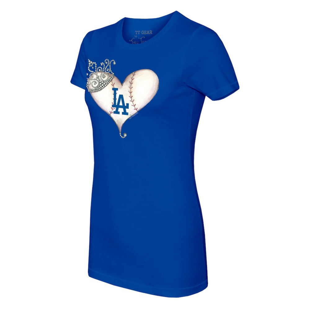 Los Angeles Dodgers Tiny Turnip Women's Tiara Heart T-Shirt - Royal