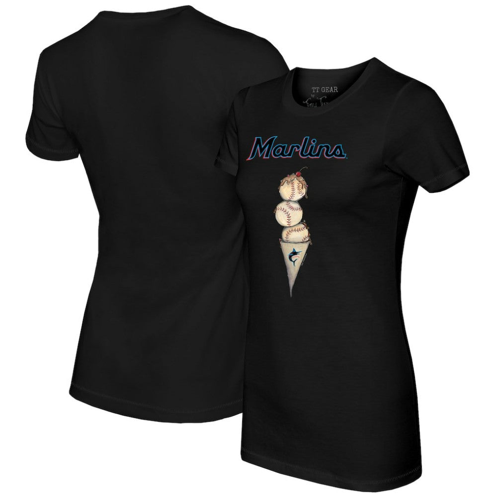 Miami Marlins Tiny Turnip Women's Triple Scoop T-Shirt - Black