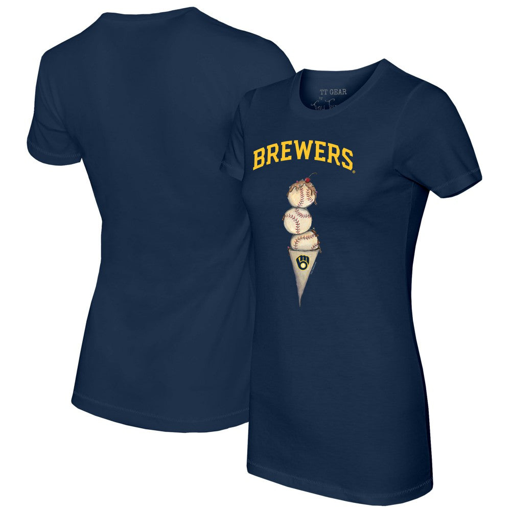 Milwaukee Brewers Tiny Turnip Women's Triple Scoop T-Shirt - Navy