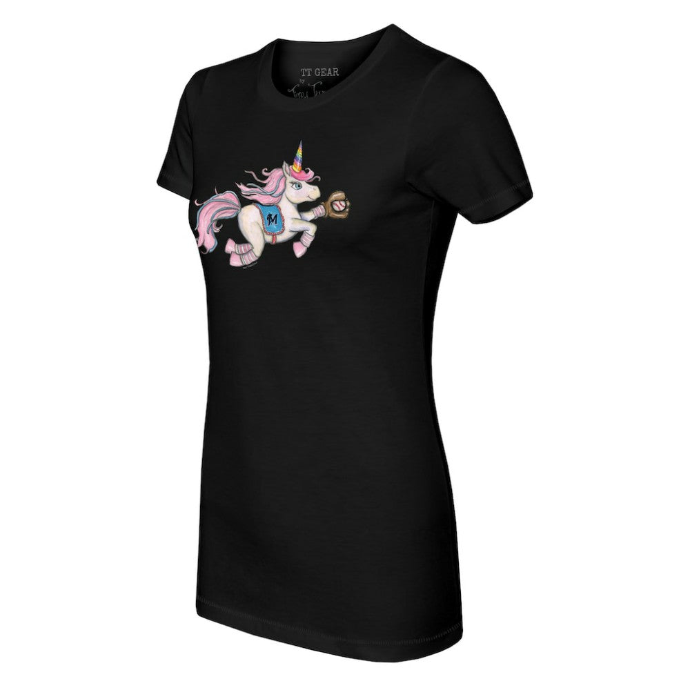 Miami Marlins Tiny Turnip Women's Unicorn T-Shirt - Black