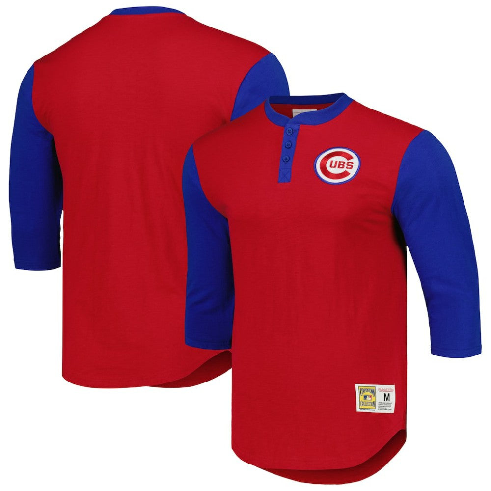 Chicago Cubs Cooperstown Collection Legendary Slub Henley 3/4-Sleeve T-Shirt - Red | Mitchell & Ness