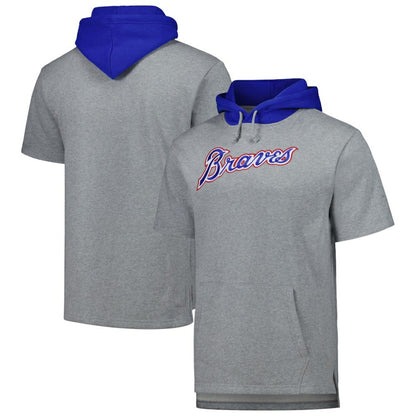 Atlanta Braves Postgame Short Sleeve Pullover Hoodie - Heather Gray | Mitchell & Ness